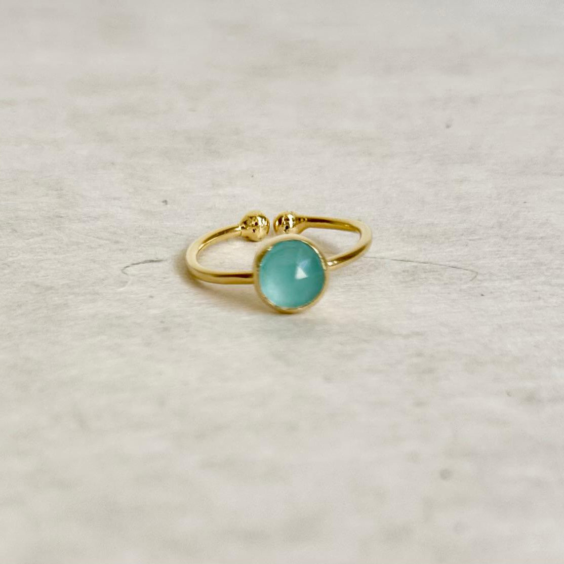 Handgefertigter verstellbarer Aquamarin-Ring aus 925er Sterlingsilber mit 18-Karat-Goldplattierung, nickelfrei